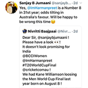 India Vs Australia Women’s T-20 Workd Cup finals